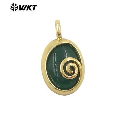 WT-P1992 Newest Design Small Oval Rotation Metal With Natural Gemstone Charms for Jewelry Match