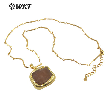 WT-N1184 Newest Natural Amethyst Pendant Necklace Amazonite Pendant Necklace Women Stylish Natural Strawberry Quartz Necklace