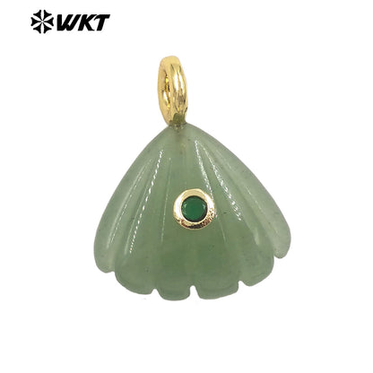 WT-P2054 Delicate Design Gold Plated Zircon And Natural Gemstones Cute Shell Shape Charms Pendant For Handmade Necklace DIY