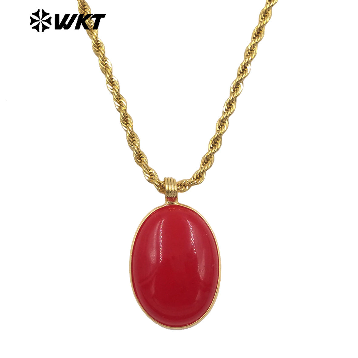 WT-N1539 Good Quality Yellow Brass Gold Plated Chain With Natural Gemstones Round Pendant Necklaces For Simple Style Jewelry