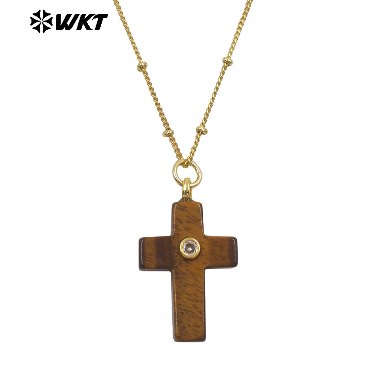 WT-N1533 Popular Sale Gold Chain With Colorful Natural Gemstones Cross Shape Charms Necklaces As Women Daily Wearing Jewelry