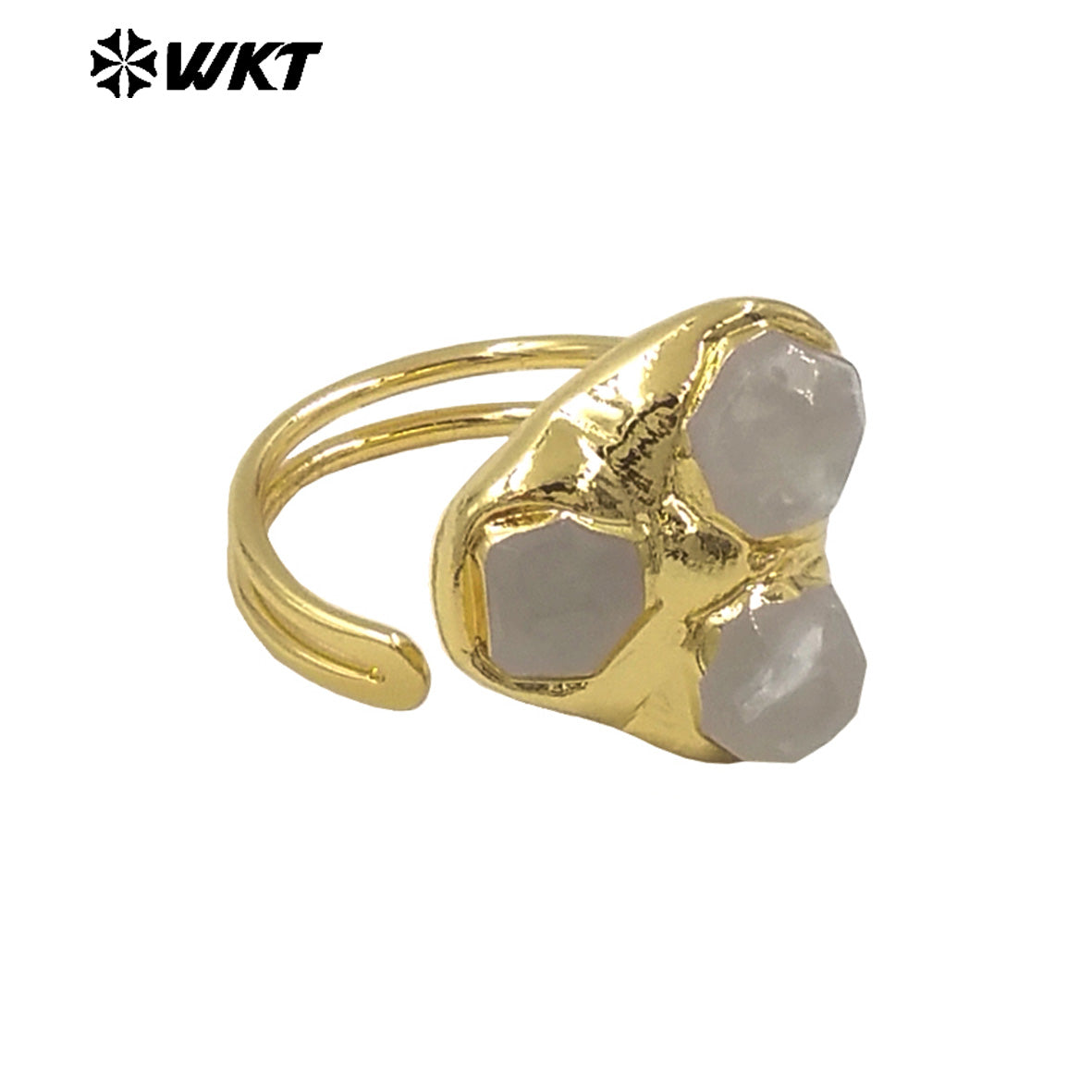WT-R570 Popular Fashion Women Triple Gemstones Ring Assemble Triangle Shape Gold Plated Adjustable Size Lovely Jewelry Gift