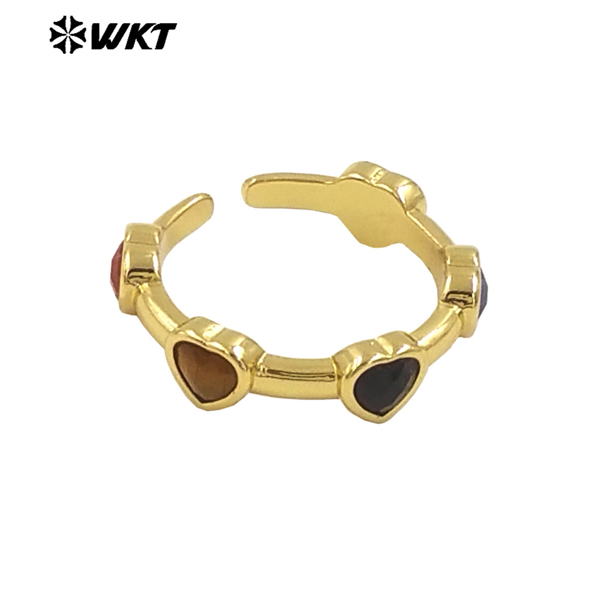 WT-R536 New Design Colorful Lovely Natural Tiny Stone Setting Open Size Heart Ring for Girls Gift Jewelry