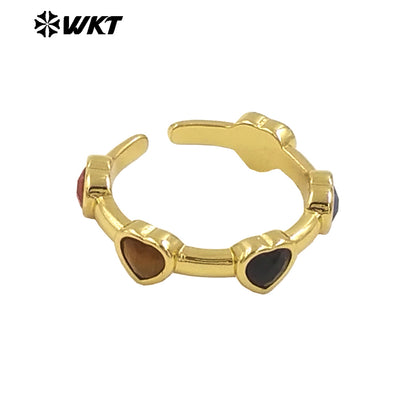 WT-R536 New Design Colorful Lovely Natural Tiny Stone Setting Open Size Heart Ring for Girls Gift Jewelry