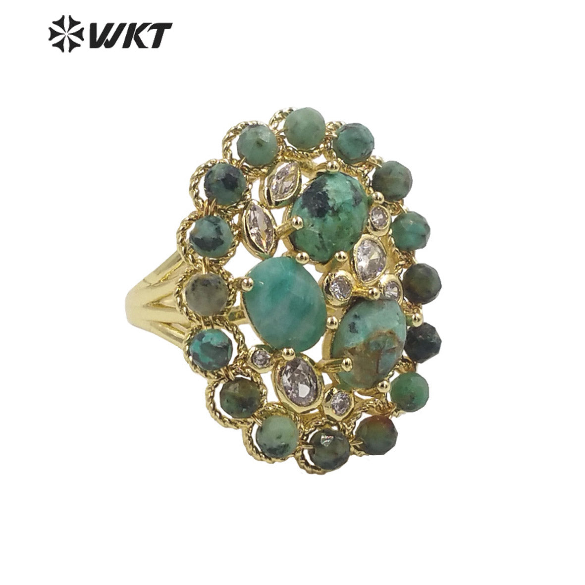 WT-R457 WKT New Design Fashion Gold Bezel Natural Stone by Claw Setting Ring Gorgeous Big Multi Real Stone Women Ring