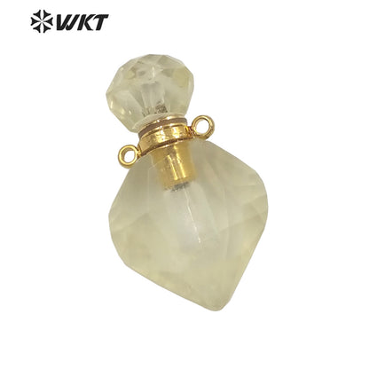 WT-P1709 Wholesale Newest Fashion Gold Long Drop Gemstone Carved Perfume Bottle Pendant Tiny Chic Lady Stone Bottle Pendant