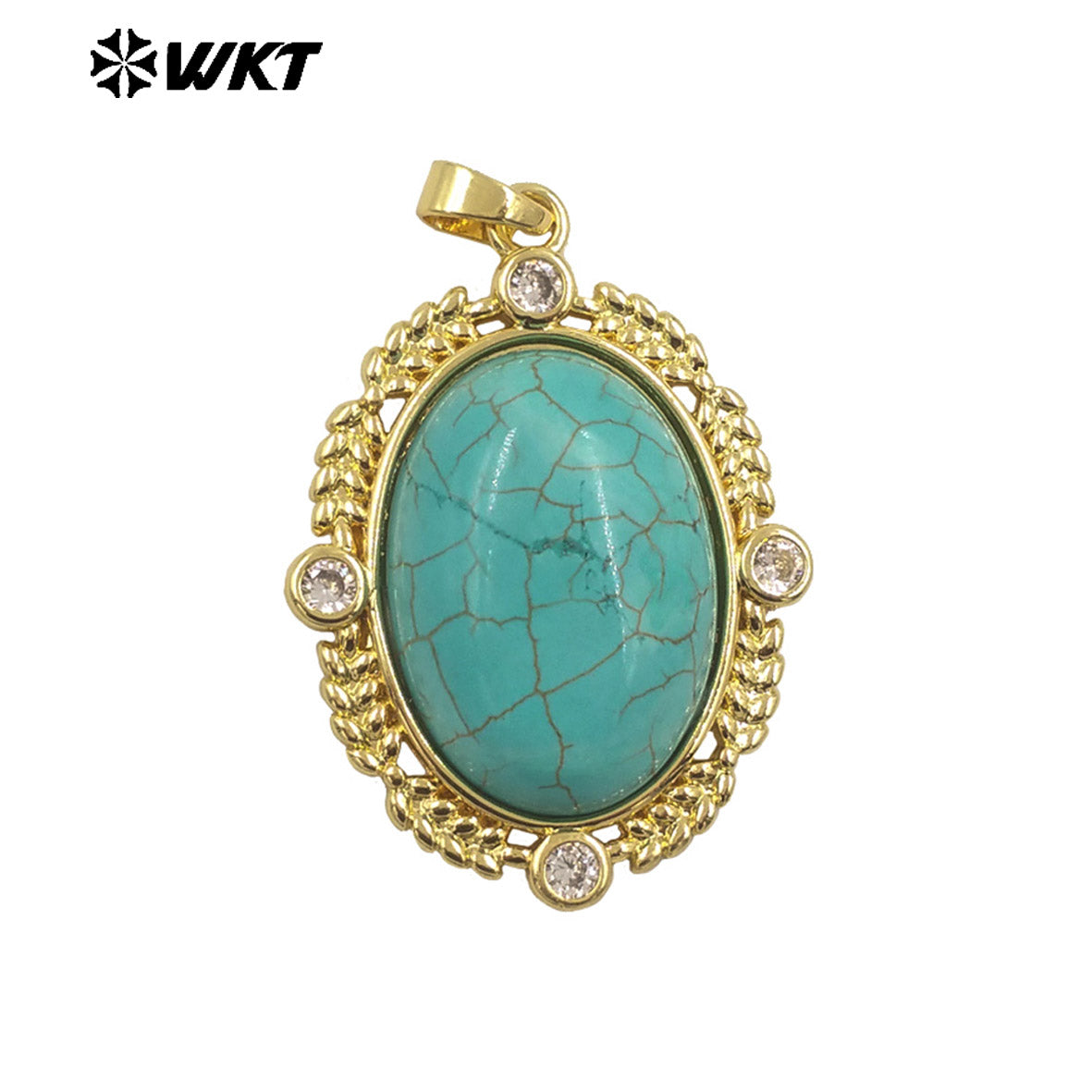 WT-P1985 Wholesale Fashion Gold Bezel Setting With Zircon Around Natural Oval Rose Quartz Stone Pendant for Necklace