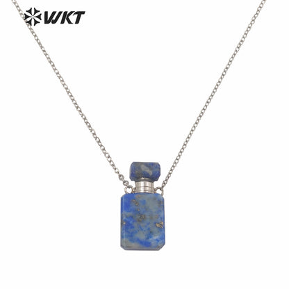 WT-N1240 WKT New Design Small Size Stainless Steel Chain Stone Bottle Necklace Mini square Steel France Perfume Bottle Necklace
