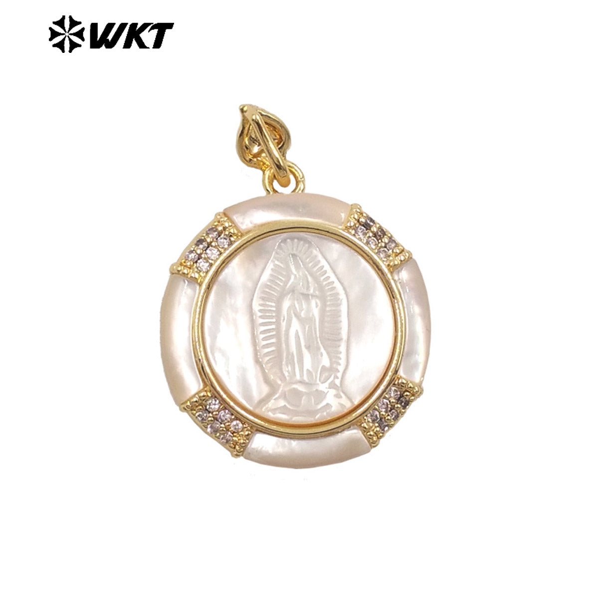 WT-JP428 Top Quality Gold Plated Round Shape Hand Carved Religious Style Little Mop Pendant For Women Necklace Design