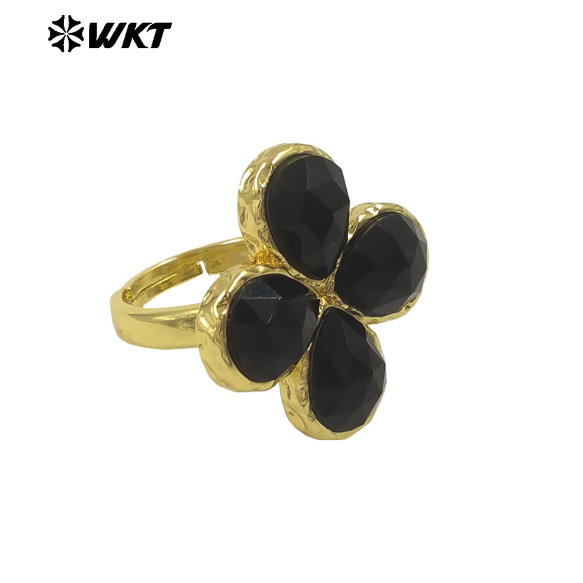 WT-R601 Beautiful 18K Gold Electroplated Natural Gemstones Flower Shape Rings Adjustable For Women Fashion Style Jewelry