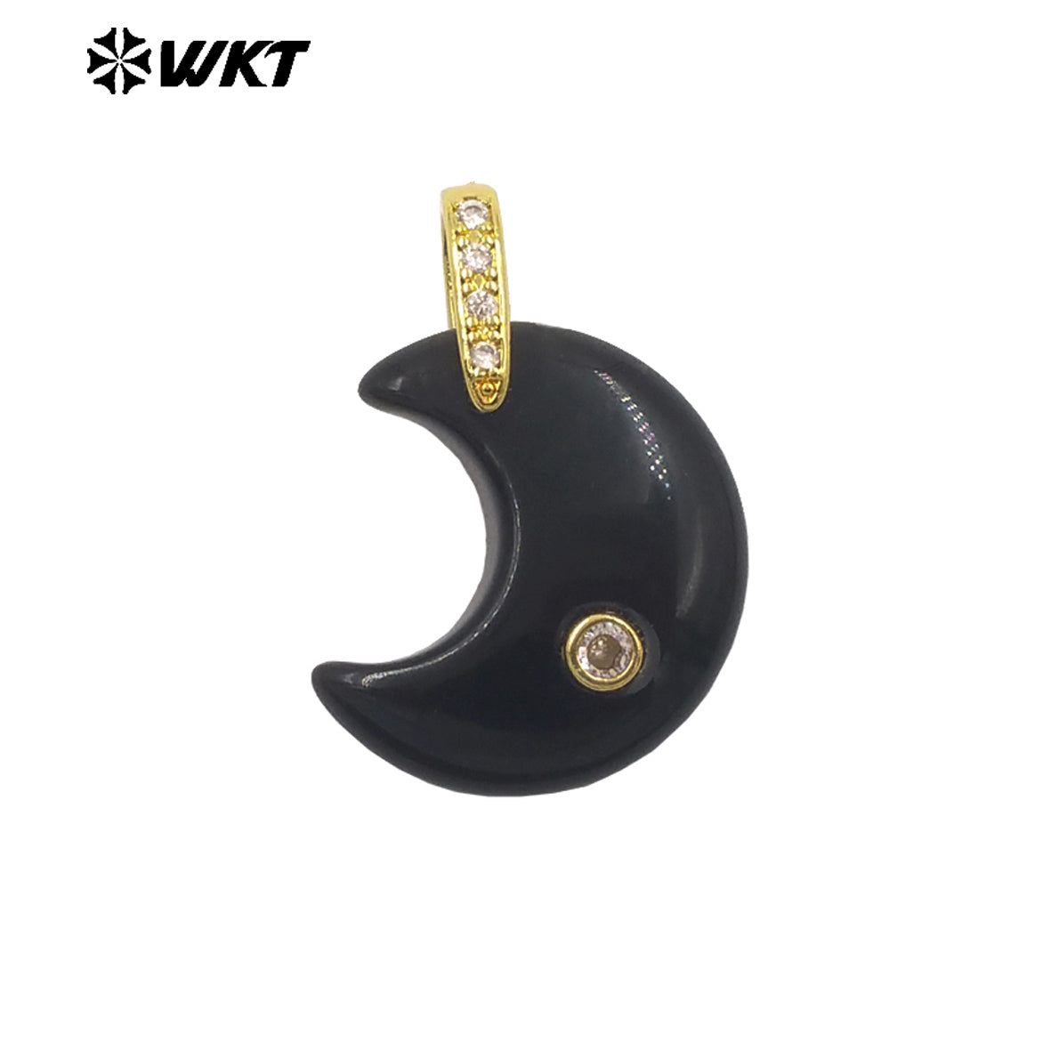 WT-P2112 Factory Wholesale Various Natural Gemstones And Zircon Moon Shape Gold Pendants As Lady Sweet Earrings Findings