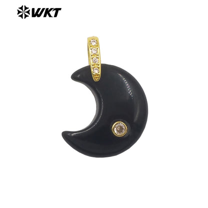WT-P2112 Factory Wholesale Various Natural Gemstones And Zircon Moon Shape Gold Pendants As Lady Sweet Earrings Findings