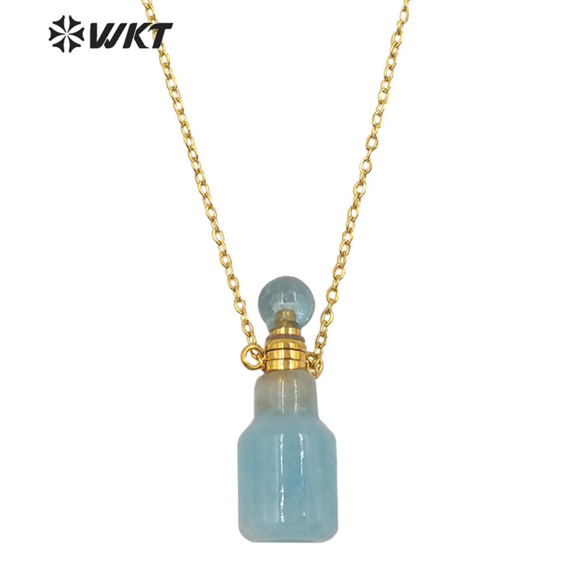 WT-N1454 WKT New Arrival Small Size Fashion Gold Gemstone Made Women Perfume Bottle for Jewelry Necklace Birthday Stone Gift