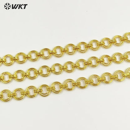 WT-BC248 Wholesale New Design Yellow Brass Chain With Gold Plated For Luxury Jewelry DIY Link Finding Double Circles