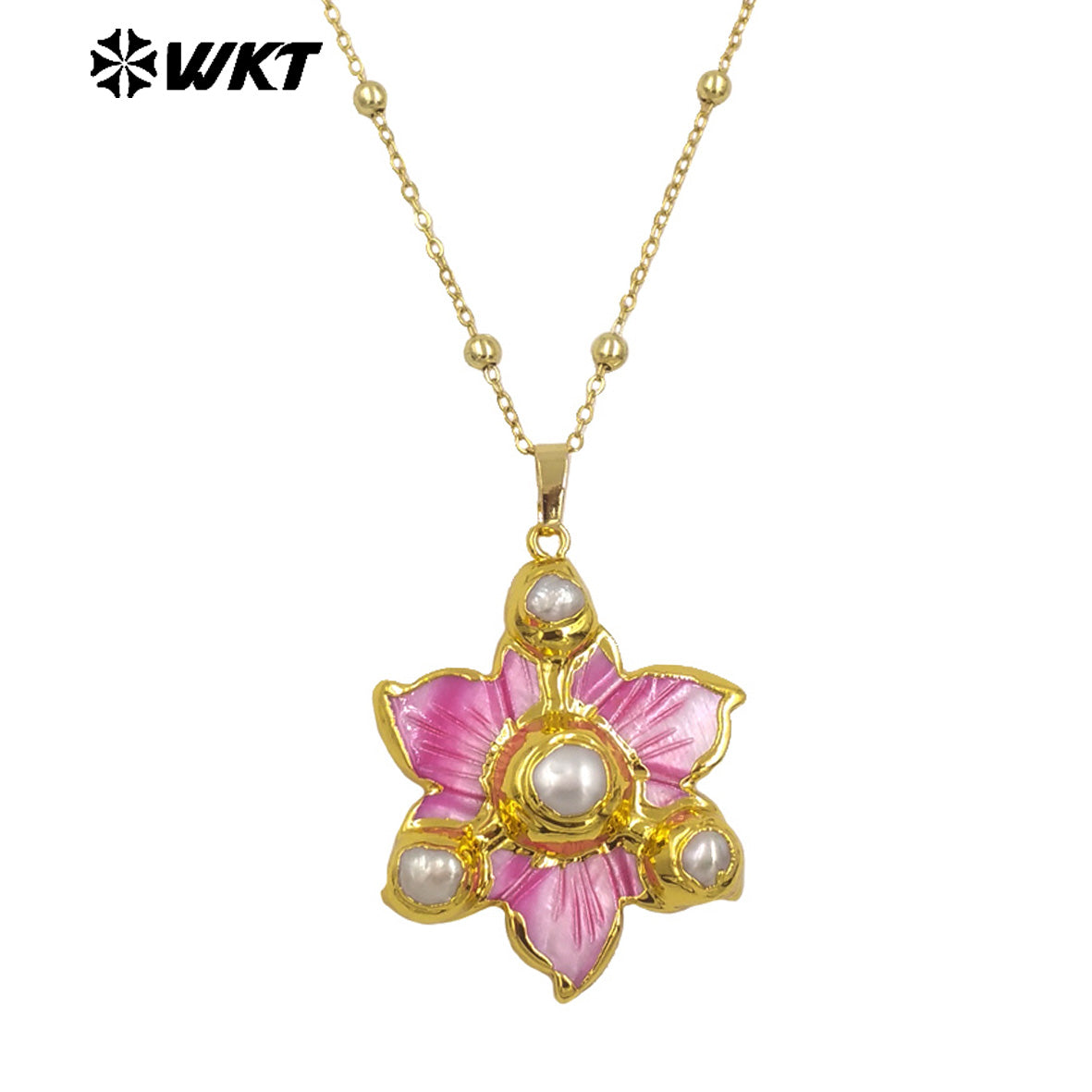 WT-JN295 Best Selling 18K Gold Plated Lovely Delicate Natural Shell Pearl Flower Necklace For Girlfriend As Valentine's Day Gift
