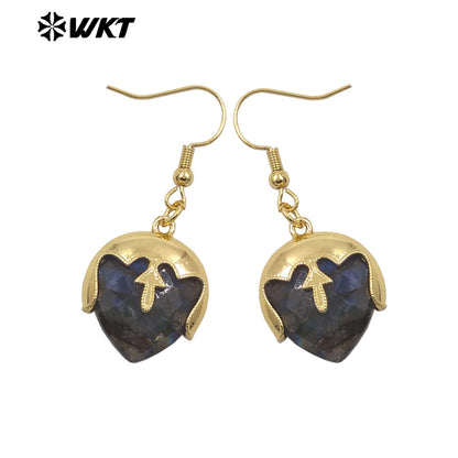 WT-E789 Wholesale Unique Design Gold Plated Cover Top Heart Shape Natural Gemstones Earrings For Women Interesting Jewelry