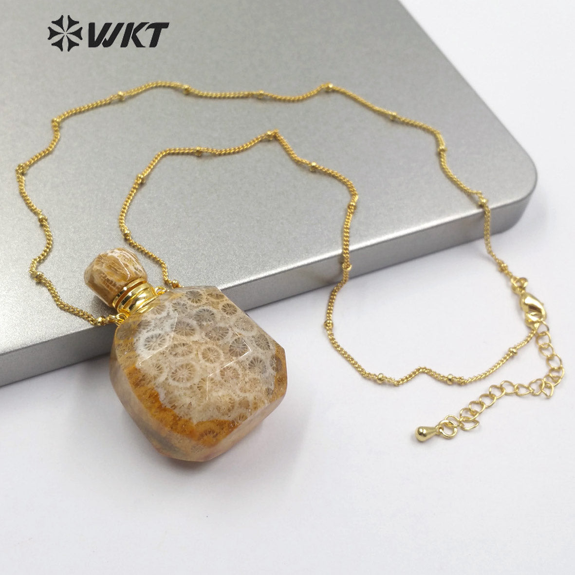 WT-N1178 Wholesale Natural Moss Quartz Stone Perfume Bottle Necklace Rose Quartz Necklace Women Stylish Coral Jade Necklace