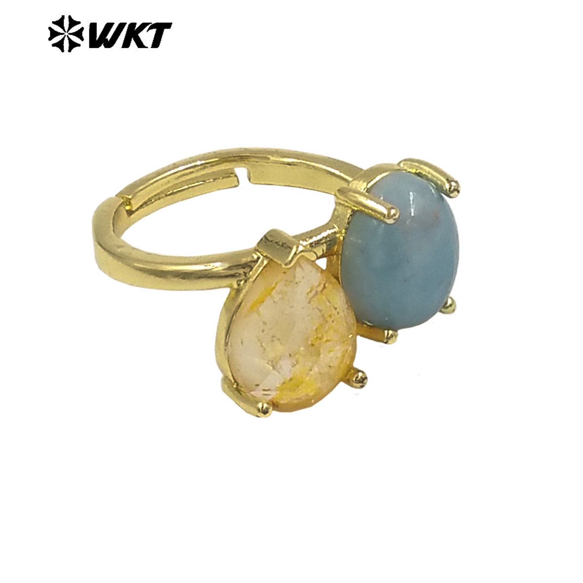 WT-R589 Classical Elegant Design Gold Electroplated Double Natural Gemstones Rings As Women Daily Matching Trendy Jewelry