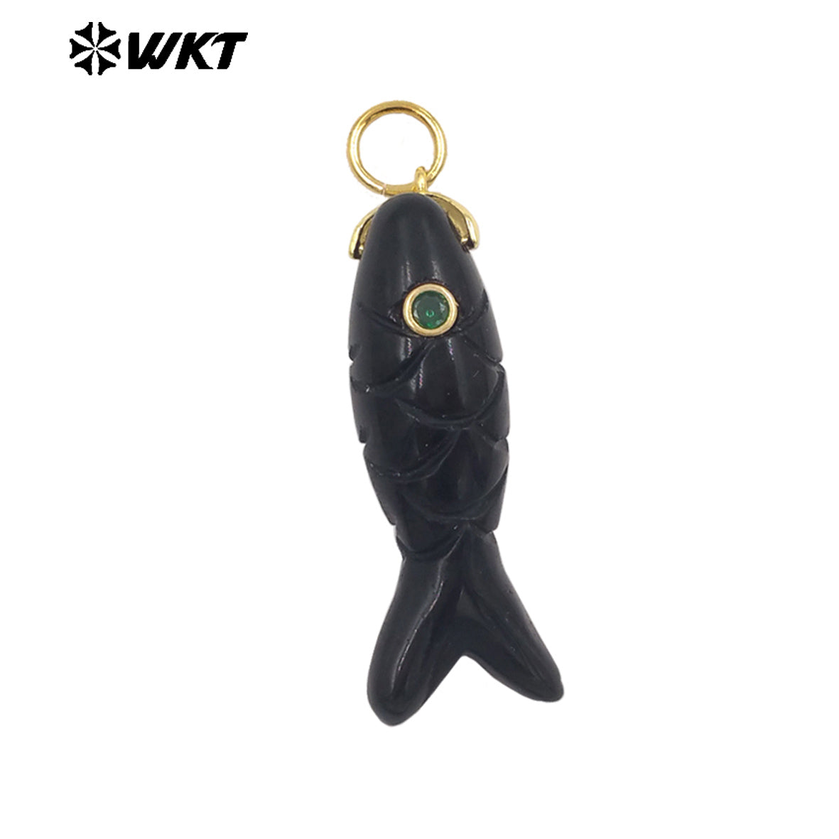 WT-P2069 Cute Design Zircon And Natural Gemstones Hand Carved Fish Shape Little Pendants For Lady Jewelry DIY Accessory