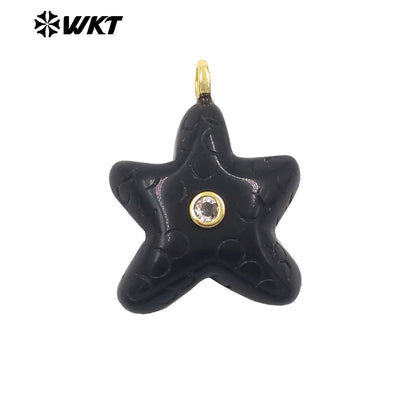 WT-P2108 Lovely Sweet Style Zircon And Natural Gemstones Starfish Shape Small Pendants For Girl Friends Necklace Jewelry DIY