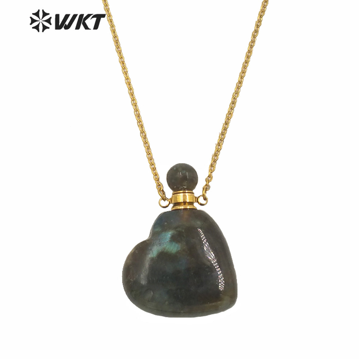 WT-N1249 Newest Natural Gemstone Heart Perfume Bottle Necklace Women Stainless Steel Chain Stone Essencial Oil Bottle Necklace