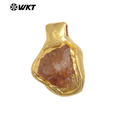 WT-P2035 Delicate Gold Plated Natural Quartz And Turquoise Irregular Little Stone Pendant For DIY Making Friend Gift Jewelry