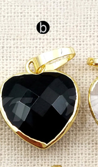 WT-P1306 Real Natural Black Agate Tigers Eye Pendant Heart Faceted Pendant With Real Gold Electroplated Gemstone Pendant