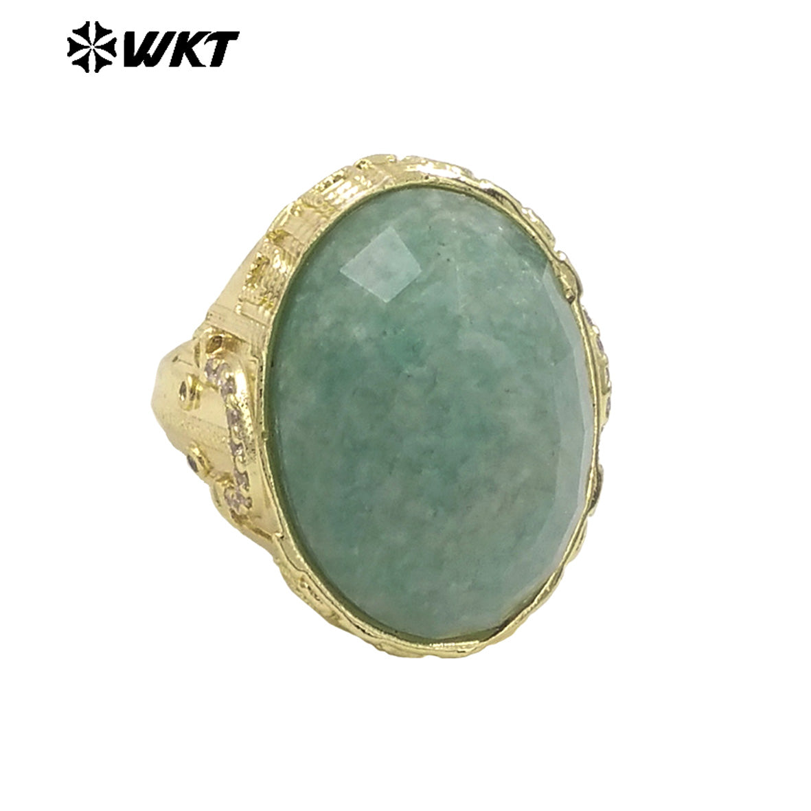 WT-R520 Wholesale Oval Shape Faceted Cabshion Natural Labradorite Stone Anniversary Women Ring in Gold Plated
