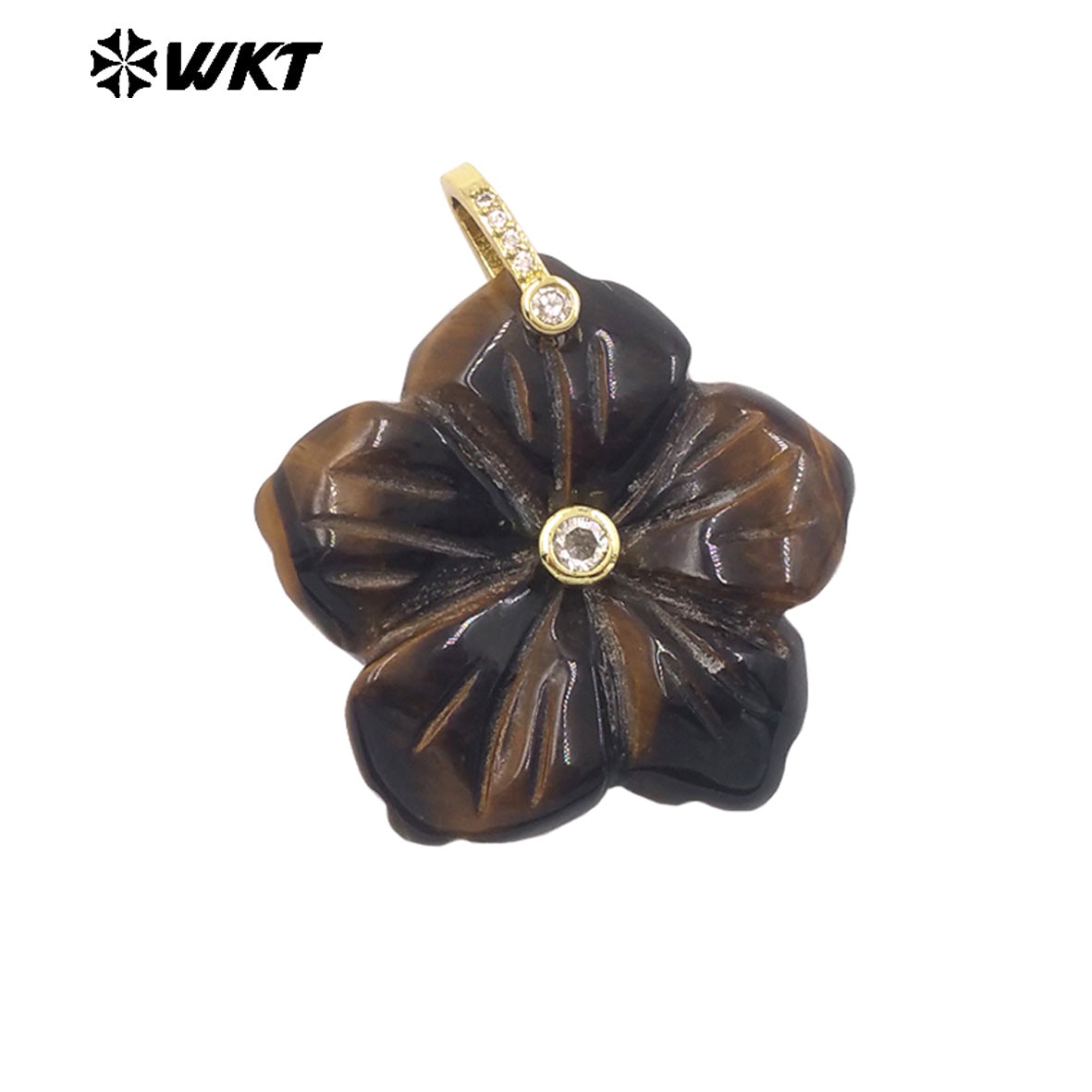WT-P2029 Delicate Fashion Zircon And Natural Gemstones Hand Carved Lovely Flower Shape Pendant For Ladies Jewelry Making