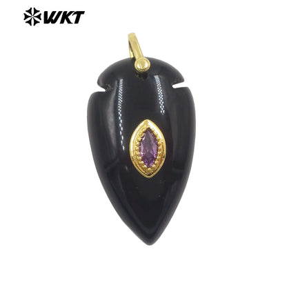 WT-P2144 New Product Colorful Zircon And Natural Gemstones Pointed Waterdrop Shape Gold Pendants For Unique Jewelry Making