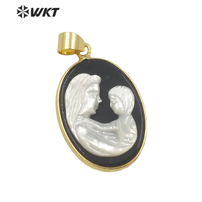 WT-JP270 New the Beauty Series Hand Carved Gorgeous Pendant With Black Agate Back Ground White Beauty Pendant for Necklace