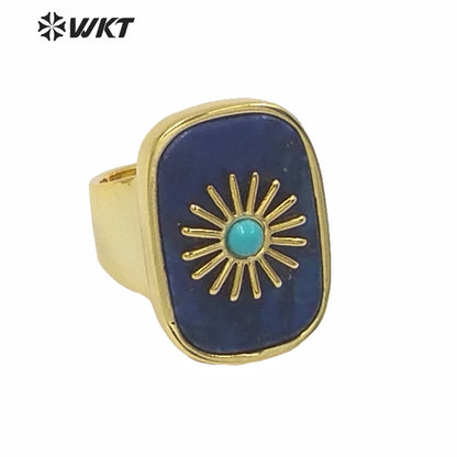 WT-R364 Gorgeous High Quality Square Gold Bezel Stone Setting Cocktail Ring Unique Women Fashion Party Charm Stone Ring