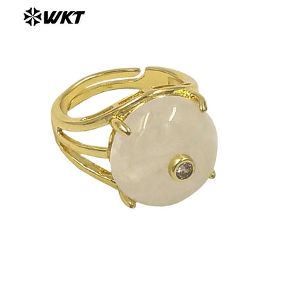 WT-R603 Newest Lovely Style Gold Plated Natural Gemstones And Zircon Round Women Rings For Party Wearing Decorative Jewelry