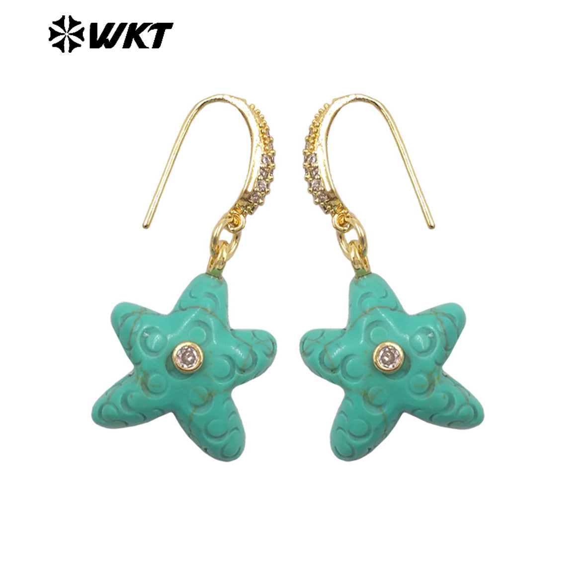 WT-E815 Interesting And Delicate Multiple Natural Gemstones Starfish Shape Gold Earrings As Girl Friends Jewelry Present