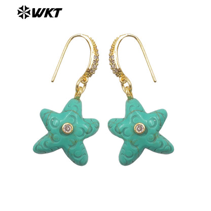 WT-E815 Interesting And Delicate Multiple Natural Gemstones Starfish Shape Gold Earrings As Girl Friends Jewelry Present