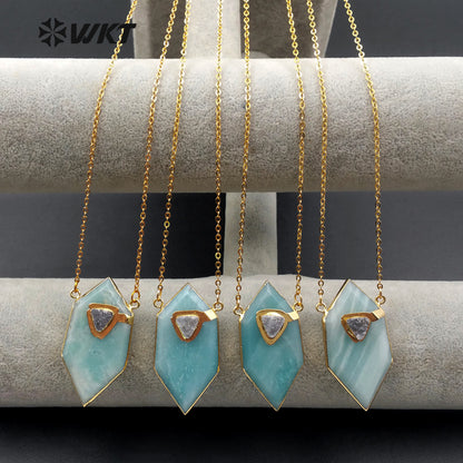 WT-N1067 WKT New Fashion Wholesale Popular Druzy Quartz Jewelry Unique Design Natural Amazonite Necklace