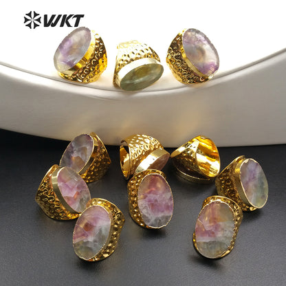 WT-R271 Amazing Ring 24K Gold Plated Rainbow Fluorite Ring for Women Wholesale Personal Ring
