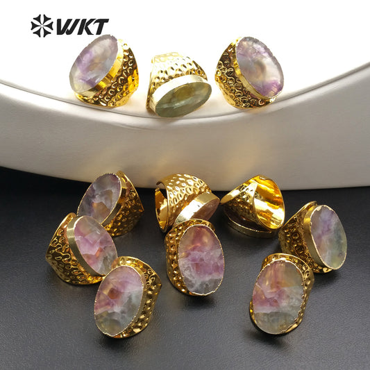 WT-R271 Amazing Ring 24K Gold Plated Rainbow Fluorite Ring for Women Wholesale Personal Ring