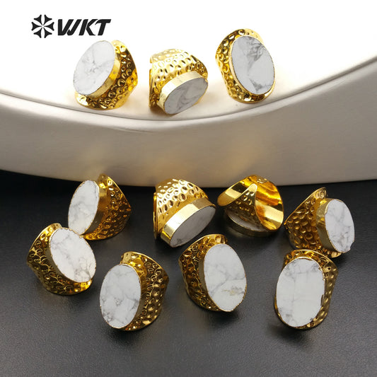 WT-R268 Simple Ring 24K Gold Plated Natural White Turquoise Ring for Women Wholesale Gold Bezel Ring
