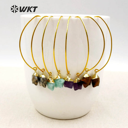WT-E408 New Arrival ! Multi-optional Natural Gemstone Earrings Exquisite Design Mini Star Shape Earrings Brass Hook Earrings