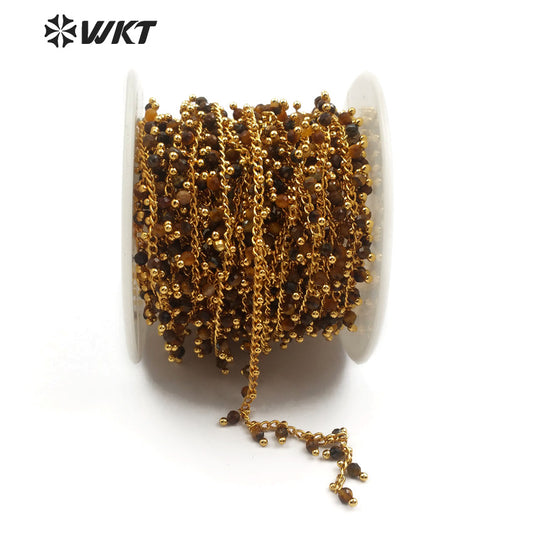WT-RBC095 Classic High Quality Multi-purpose Jewelry Making Necklace Chain Sepia Beads Tiger Eye with Rosary Brass Chain
