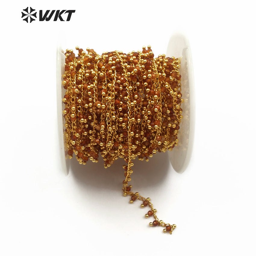 WT-RBC090 New Wholesale 20 Meters High Quality Can DIY Jewelry Necklace and Bracelet Brown Beads Agate Rosary Brass Chain