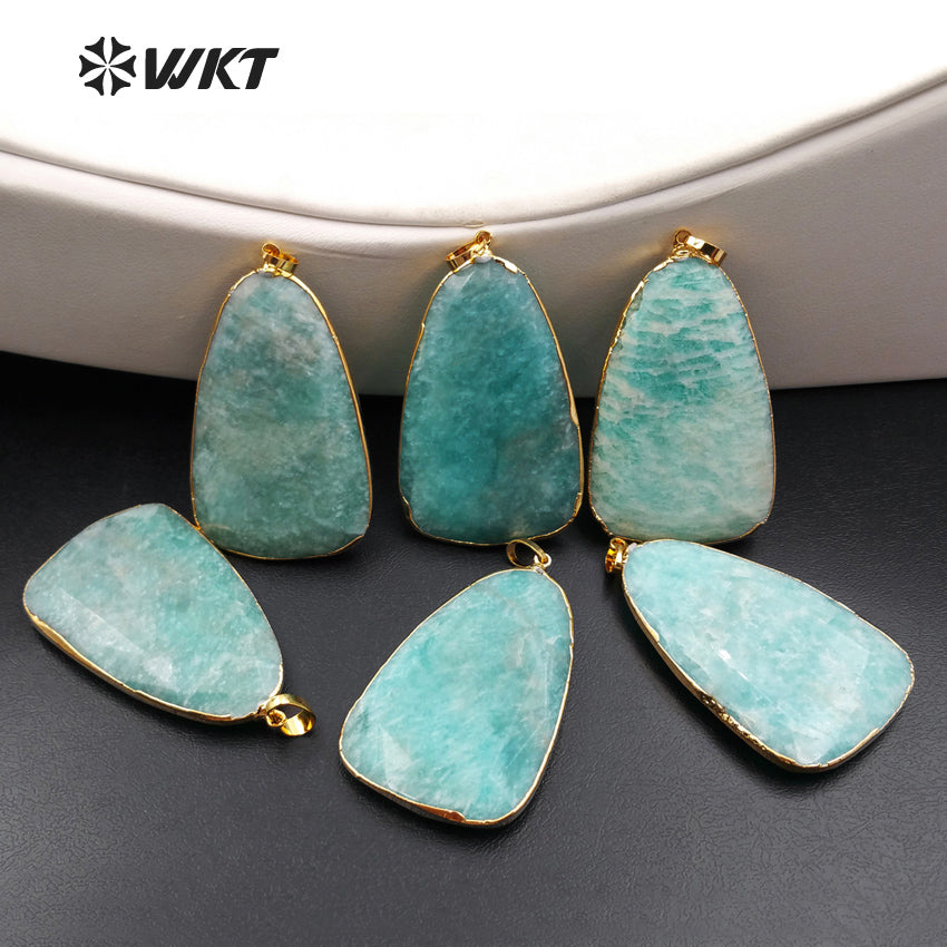 WT-P1185 Wholesale New Arrival Generous Design Pendant Natural Blue Amazonit Stone Ocean Blue Natural Texture for Fashion Women）