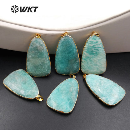 WT-P1185 Wholesale New Arrival Generous Design Pendant Natural Blue Amazonit Stone Ocean Blue Natural Texture for Fashion Women）