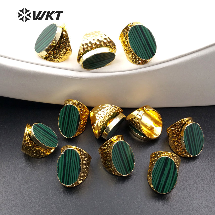 WT-R266 Elegant Ring 24K Gold Plated With Natural Malachite Stone Ring for Women Wholesale Gemstone Ring