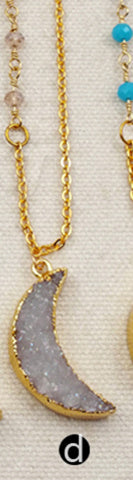 WT-N1079 WKT Wholesale New Fashion Design Colorful Unique Glass Beaded Chain Titanium Druzy Agate Crescent Horn Necklace