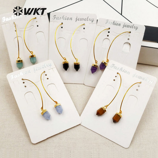 WT-E411 WKT Wholesale Real Gold Plated Bullet Shape With Hook Suitable for Women Tiger Eye Dangle Earrings