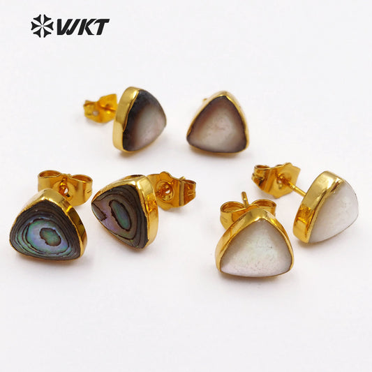 WT-E415 New Coming Natural Shell Stud Earrings High Quality Triangle Shape Shell With Gold Electroplate for Women Earrings