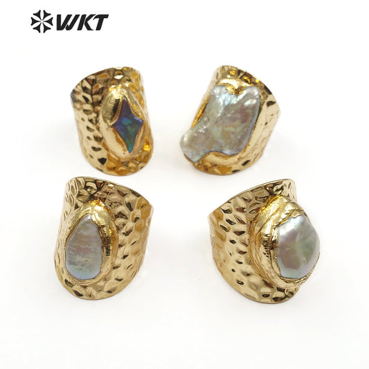 WT-R328 Classic Unique Each One Is Different Shell Jewelry in Gold Plated Adjustable Women's Fine Natural Freshwater Pearl Rings