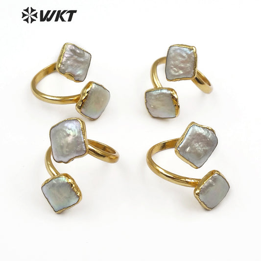 WT-R325 Wholesale Newly Arrived Elegant Shell Jewelry Specially Designed for Women Can Adjust Two Irregular square Pearl Rings